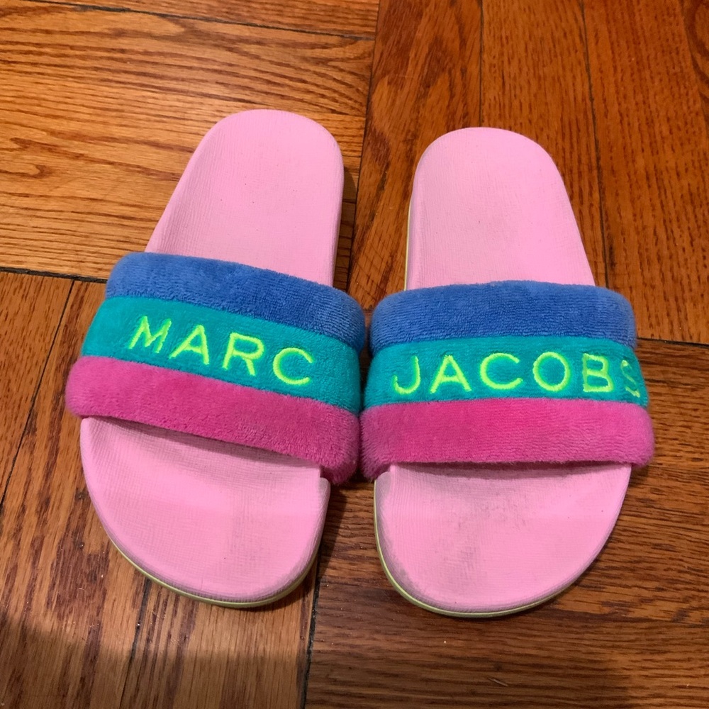 Girls Marc Jacobs Pink Stripe Toweling Slides Multi Color Shoes Summer Size 32